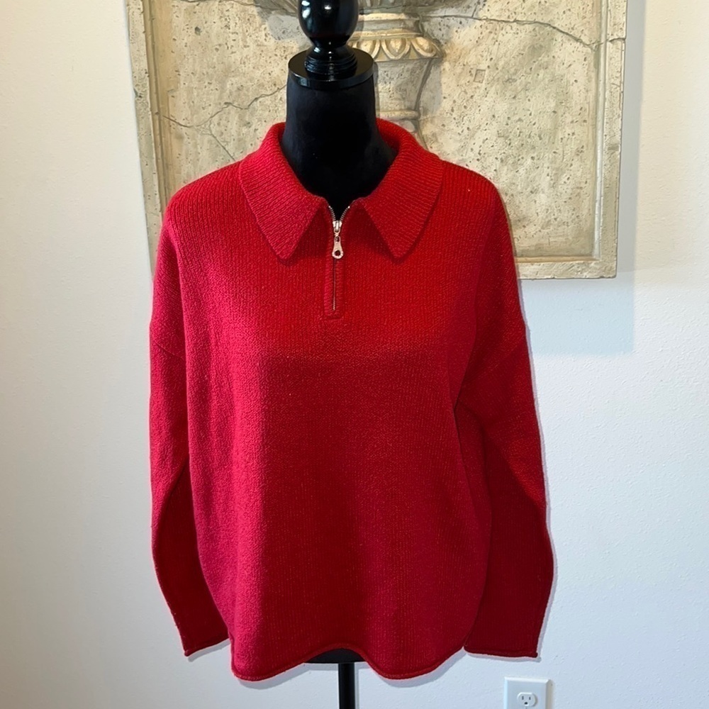 Express Tricot red zip sweater‎ ling sleeves Sz S